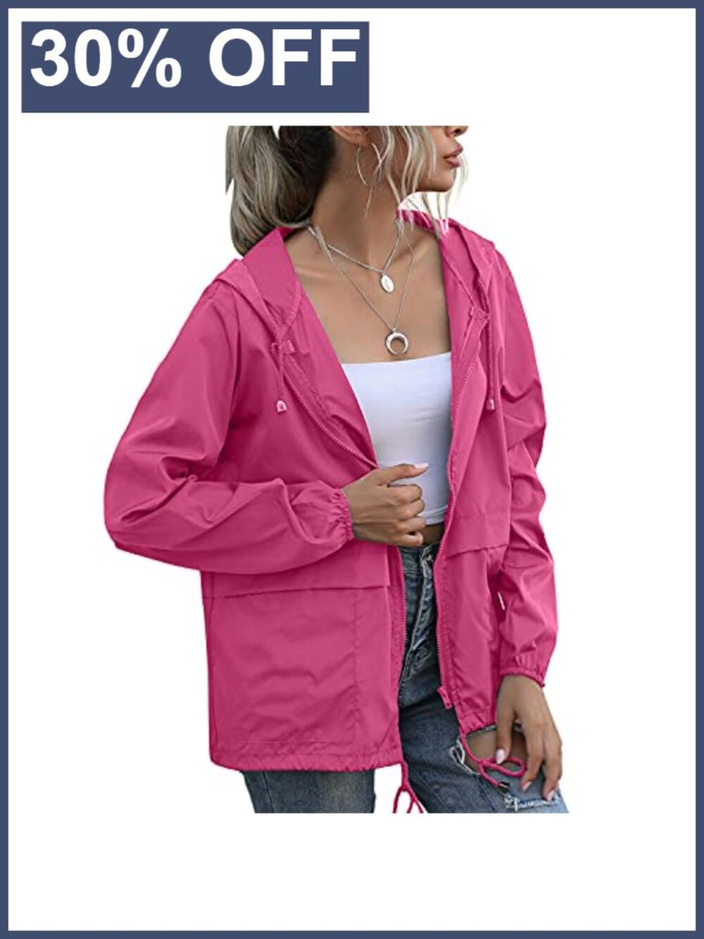 Women's Waterproof Lightweight Hooded Rain Jacket Windbreaker